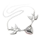 Swallow Heart Pewter Necklace