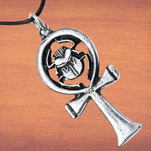 Ankh and Scarab Pewter Egyptian Necklace