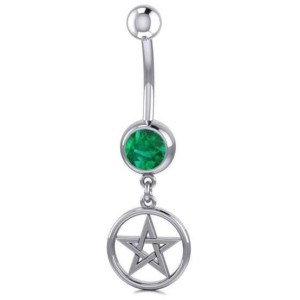 Pentacle Body Jewelry with Emerald Gemstone