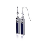 Silver Column Flower Earrings with Lapis Inlay 