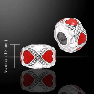 Double Heart Enameled Cylinder Sterling Silver Story Bead