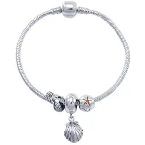 Shell and Mermaid Sterling Silver Bead Bracelet