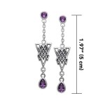 Celtic Knot Triangle Earrings with Amethyst Gemstones