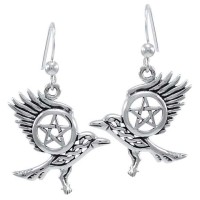 Raven Pentacle Sterling Silver Earrings