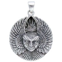 Ariel Bird Goddess Disk Pendant in Sterling Silver