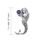 Celtic Mermaid Silver Pendant with Amethyst Gemstone