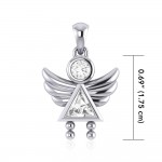 Little Angel Girl Silver Pendant with White Cubic Zirconia Birthstone