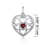 Hearts in Heart Silver Pendant with Garnet Gemstone