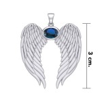 Guardian Angel Wings Pendant with Oval Sapphire Birthstone for September