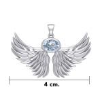 Guardian Angel Wings III Pendant with Aquamarine March Birthstone 