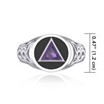 Celtic AA Recovery Symbol Silver Ring with Amethyst Gemstone