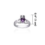 Irish Claddagh Ring with Amethyst Gemstone