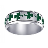 Celtic Green Shamrock Band Ring