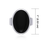 Oval Inlaid Black Onyx Silver Ring 