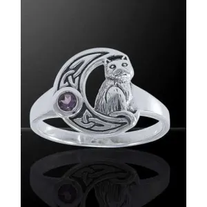 Celtic Cat and Moon Sterling Silver Ring