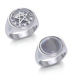 Pentacle with Moon Phases Rainbow Moonstone Flip Ring