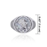 Pentacle with Moon Phases Rainbow Moonstone Flip Ring