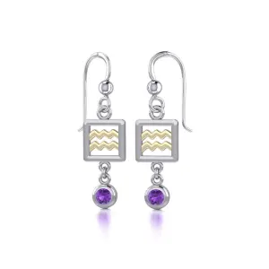 Aquarius Zodiac Sign Earrings with Amethyst