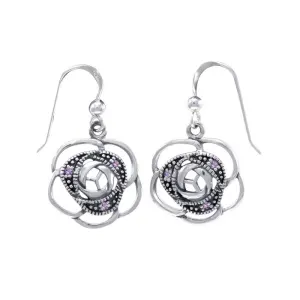 Blooming Rose Earrings with Amethysts