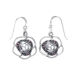 Blooming Rose Earrings with Rubies