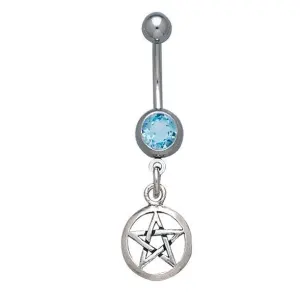 Pentacle Body Jewelry with Blue Topaz Gemstone