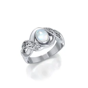 Bold Filigree Ring with Rainbow Moonstone Gemstone