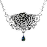 Sacred Rose Silver Necklace with Azurite