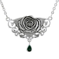 Sacred Rose Silver Necklace with Malachite