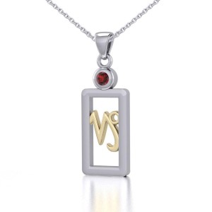 Capricorn Pendant with Garnet Necklace