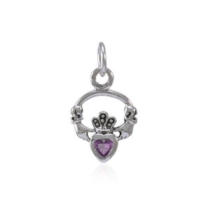 Celtic Claddagh Amethyst Birthstone Charm