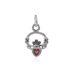 Celtic Claddagh Garnet Birthstone Charm