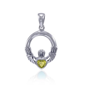 Celtic Claddagh Peridot Birthstone Sterling Silver Pendant