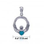 Celtic Claddagh Turquoise Birthstone Sterling Silver Pendant