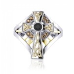 Braided Celtic Cross Silver and Gold Ring