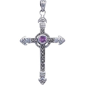 Celtic Cross Marcasite & Amethyst Pendant 