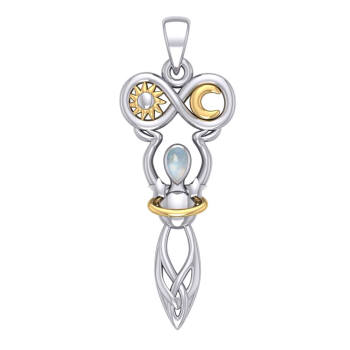 Celtic Goddess of Infinite Universe Pendant with Rainbow Moonstone