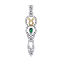 Celtic Goddess Taurus Zodiac Symbol Pendant with Emerald