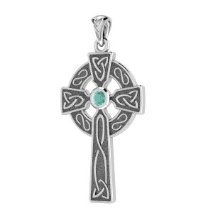 Celtic Holy Cross Pendant with Aquamarine Gemstone