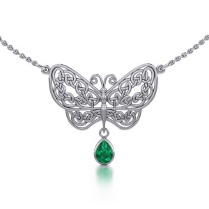 Celtic Knot Butterfly Necklace with Emerald