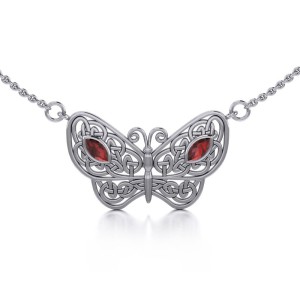 Celtic Knot Butterfly Necklace with Garnet