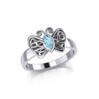 Celtic Knot Butterfly Ring with Blue Topaz