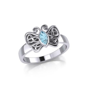 Celtic Knot Butterfly Ring with Blue Topaz