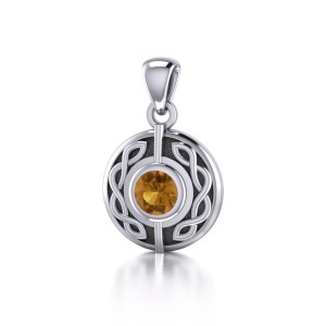 Celtic Knot Round Pendant with Citrine Gemstone