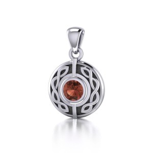 Celtic Knot Round Pendant with Garnet Gemstone