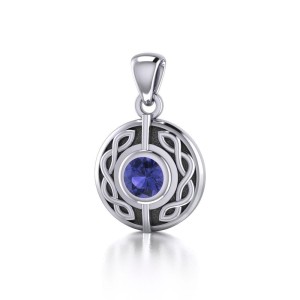 Celtic Knot Round Pendant with Sapphire Gem