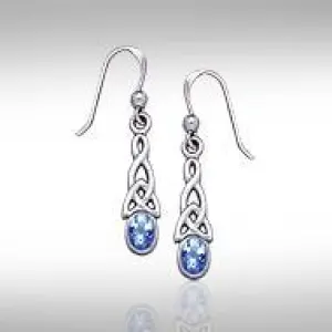 Celtic Knotwork Sapphire Triquetra Earrings