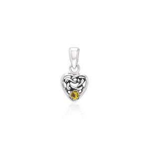 Celtic Knotwork Heart Pendant with Citrine Birthstone