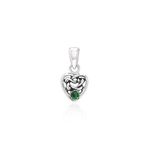 Celtic Knotwork Heart Pendant with Emerald Birthstone