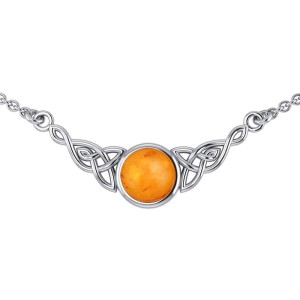 Celtic Knotwork Necklace with Amber Centerpiece 