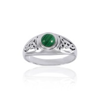 Celtic Knotwork Ring with Malachite Gem